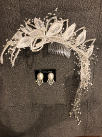 Bridal Head Piece And Clip-On Earrings