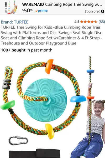 Children's Climbing Rope Swing with Tree Hanging Kit, View more