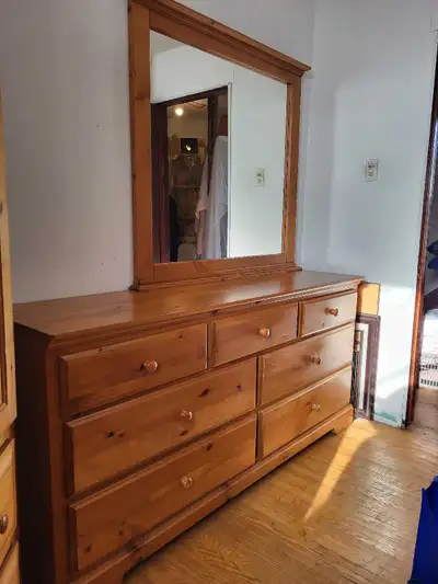 Solid pine dresser/mirror/night table, View more