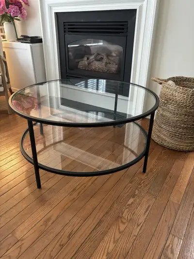 Glass & steel round coffee table, View more