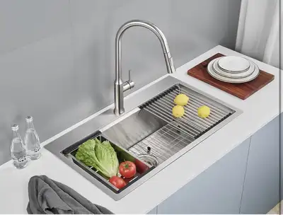 Drop in Kitchen Sink, 18 Gauge Stainless Steel 32x18x9” NEW, View more
