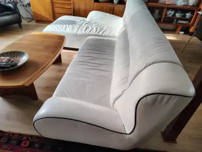 White Leather Couch with Chaise lounge, like new, View more