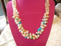 Beautiful  Freshwater Pearl and  Precious stone chips Necklace