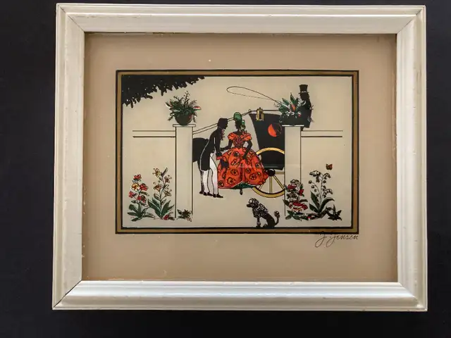 2 Foil Art Silhouettes Signed J Jensen Victorian  Dress in Arts & Collectibles in Edmonton - Image 4
