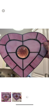 Stained Glass pink Heart with jewel