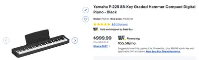 Yamaha P-225 Keyboard Piano, View more