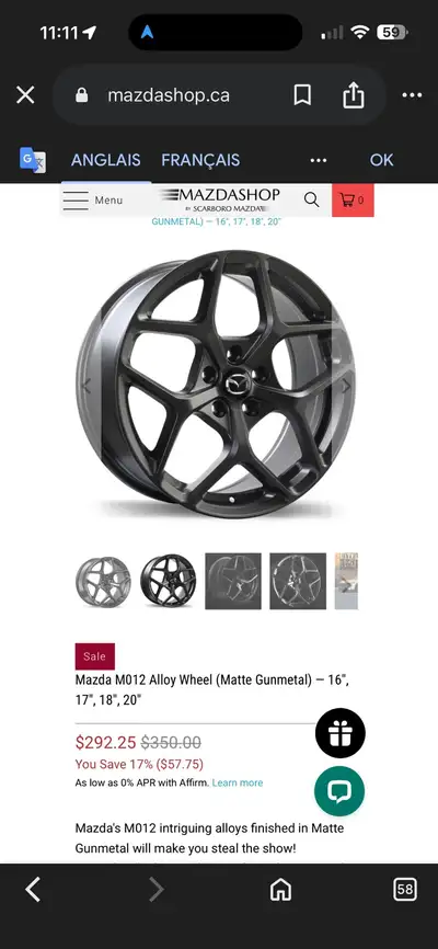 Rare superbe kit de Roues rims mags wheels jantes Mazda OEM 17 pouces modele M012 Gunmetal Aucun Cur...