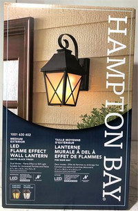 Hampton bay 1 light LED outdoor flicker flame wall lantern black