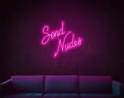 Around 20 x 15 inches, like new condition. Vibrant pink neon “Send Nudes” sign. Add a pop of persona...