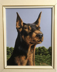 Doberman oil painting Gene Canning listed Canadian art wildlife