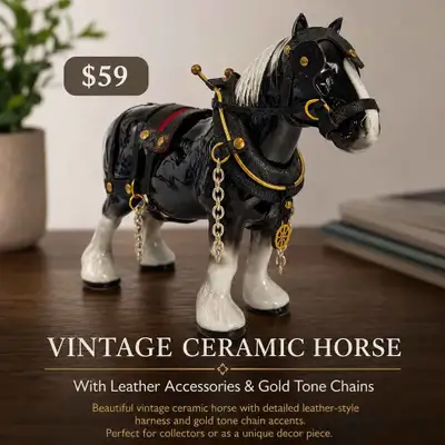 This item is a vintage ceramic shire horse figurine, likely produced by companies such as Melrose Po...