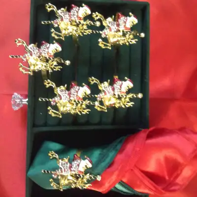 6 Santa on deer napkin rings - ( Total 12 available ), View more