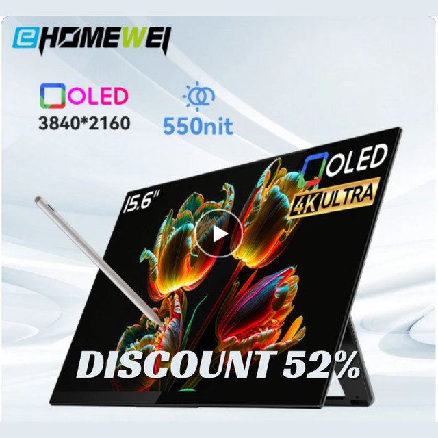 EHOMEWEI Portable Monitor RO5 OLED 15.6" 4K 60HZ 100%DCI-P3 Styl in Performance & DJ Equipment in Hope / Kent - Image 2