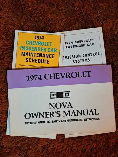 I'm offering a 1974 Chevrolet Nova Owner's Manual along with the Passenger Car Maintenance Schedule...