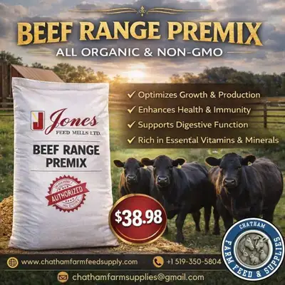 Boost your cattle’s performance with Jones Beef Range Premix, designed to enhance nutrition and maxi...
