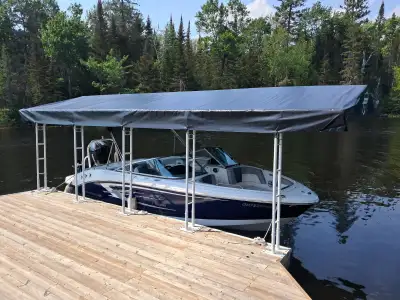 Protect your boat from the elements. Canopy size is 12' x 20' Visit : www.boatshield.ca