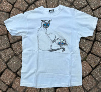 Vintage 1987 Diamond Dust Cat T Shirt With Glitter Blue Eyes