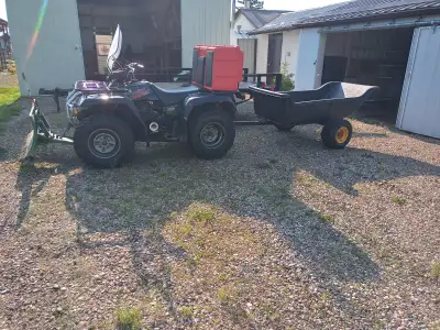 1997 Yamaha YFM400 Kodiak 4 Quad with 2 trailers Larger trailer is 10 x 5, smaller Utility Dump trai...