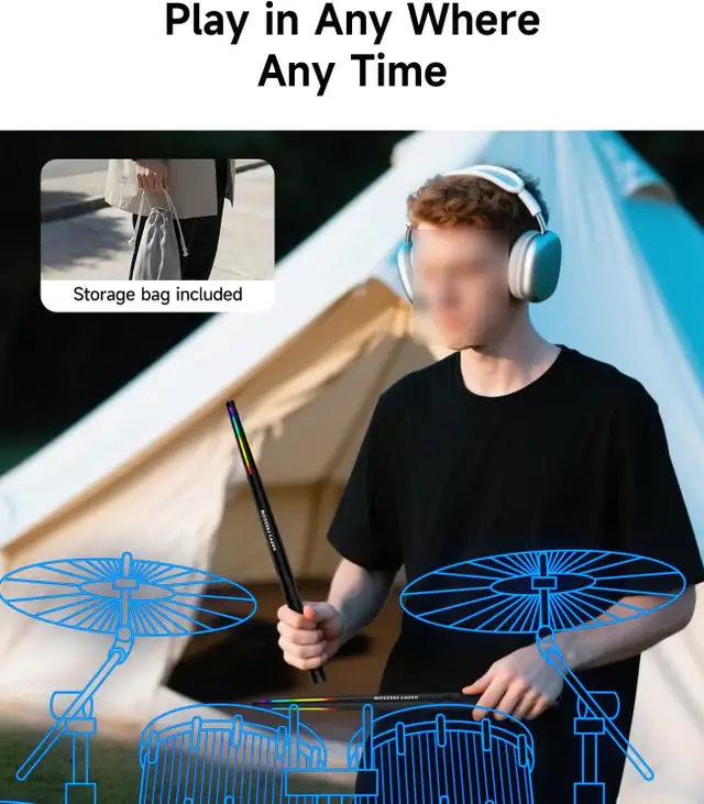 New Air Drum Sticks - Silent Electronic Virtual Drum Set RGB in Drums & Percussion in City of Toronto - Image 7