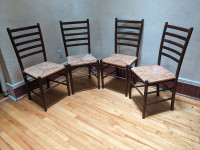 Comfortable wooden, woven reed chairs