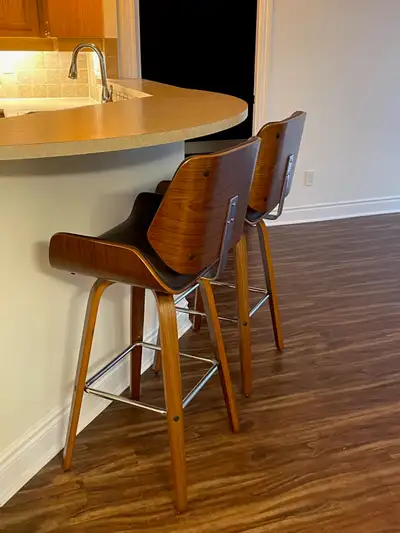 Bar Height Leather and Wood Swivel Stools with Back (2), View more