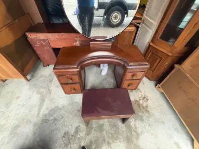 Free delivery antique Vintage Vanity Table with Mirror and Stool, View more