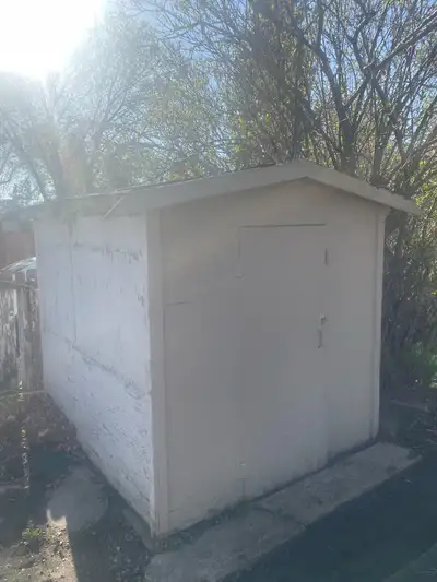 This shed has 2x6 exterior walls and roof. Well made. Built in shelves inside. Dimensions are 6’ wid...