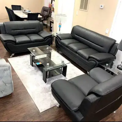 Black Leather Sofa Set, View more