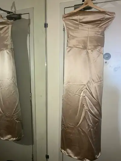 Strapless Champagne Satin Evening Gown-Size 8, View more