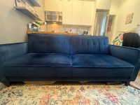 Blue velvet couch + futon