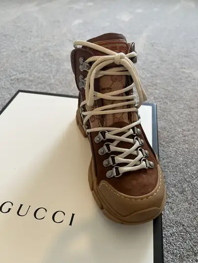 GUCCI Brown Hiking Boots Logo Guccisima Queen Boot Sneakers, View more