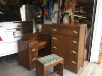 Antique solid wood Dresser matching Vanity, Mirror, Stool 