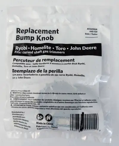BUMP KNOB GAS TRIMMER AC04106A 645-729 RYOBI HOMELITE TORO DEERE, View more