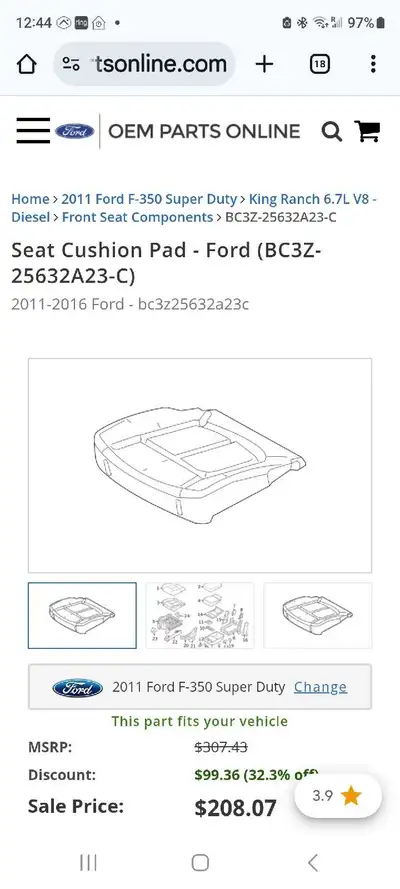 BC3Z-25632A23-C seat foam for heated / cooled seats