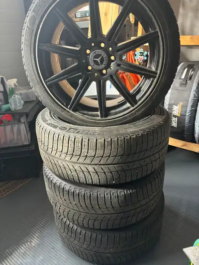 4-225/45/18" Michelin Ice3 winter tires on 18x8.5" ET45 Mercedes replica rims. Rims have some curb r...