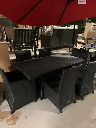 OUTDOOR PATIO SET CLEARANCE WICKER 6 SEAT DINING SET, View more