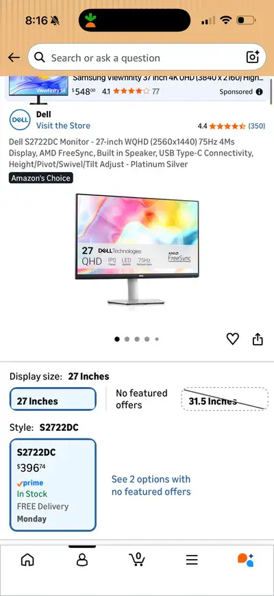 Monitor QHD 27inch Dell, View more