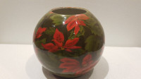 7" glazed ceramic vase poinsettia flower pattern Christmas theme