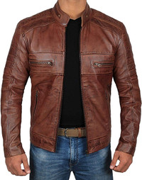 Brown Leather Jacket Men-Real Lambskin Leather Motorcycle Jacket
