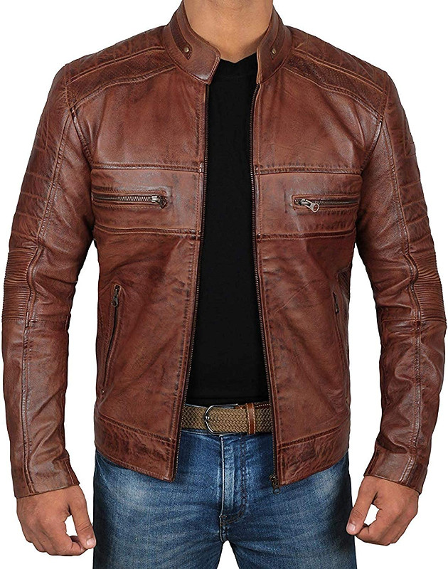 Brown Leather Jacket Men-Real Lambskin Leather Motorcycle Jacket in Men's in City of Toronto