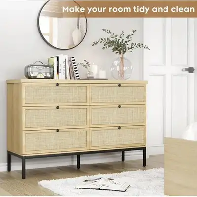 Brand New 6-Drawer Dresser Chest Rattan Doors $249, View more
