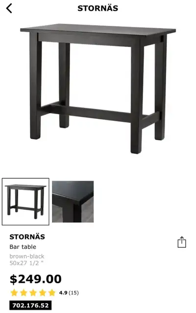 IKEA STORNAS Bar Wood Dining Table, View more