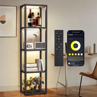 OUTON 67" Glass Display Shelf with Dimmable LED Floor Lamp, View more