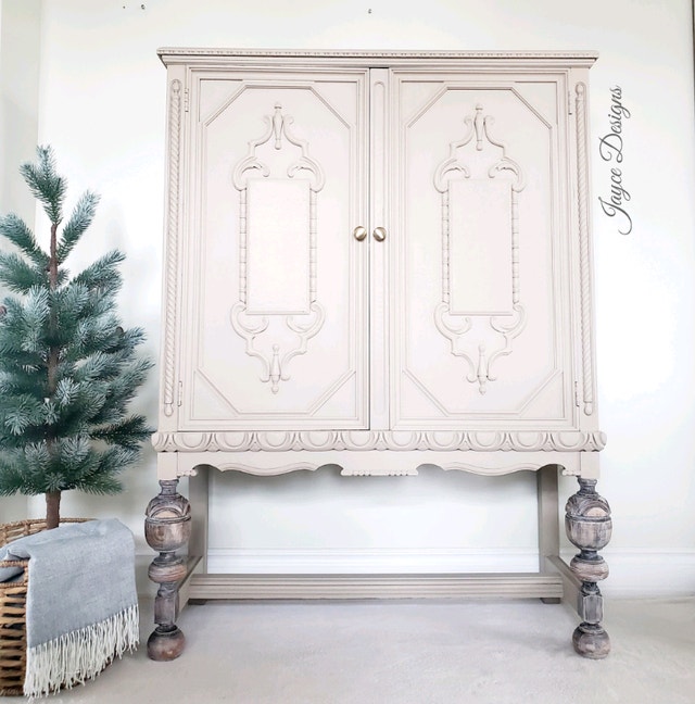 SOLD Refinished 1930s Jacobean Armoire / Hutch / Dressers