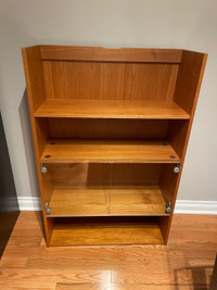 Wooden shelving unit with glass door dimensions in description 