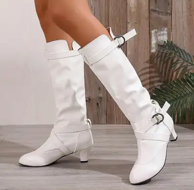 White Slouchy Knee High Boots-Size 10.5, View more
