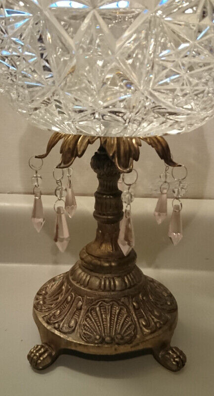 Antique Cut Crystal Bowl/ Compote with Brass Pedestal in Arts & Collectibles in Oshawa / Durham Region - Image 2