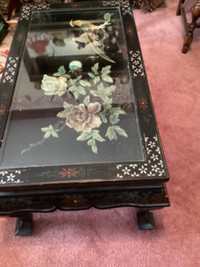 Antique Chinese chinoiserie coffee side table black lacquer