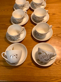 8 Tea cups and sugar bowl Sunblast by Ridgeway Staffordshire