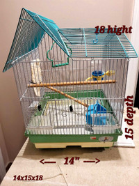 Blue bird cage with accessories